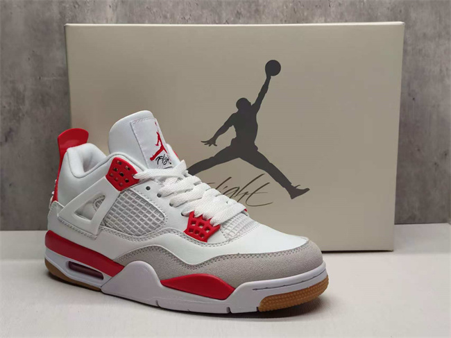 Women's Running weapon Jordan 4 White Red Shoes 027